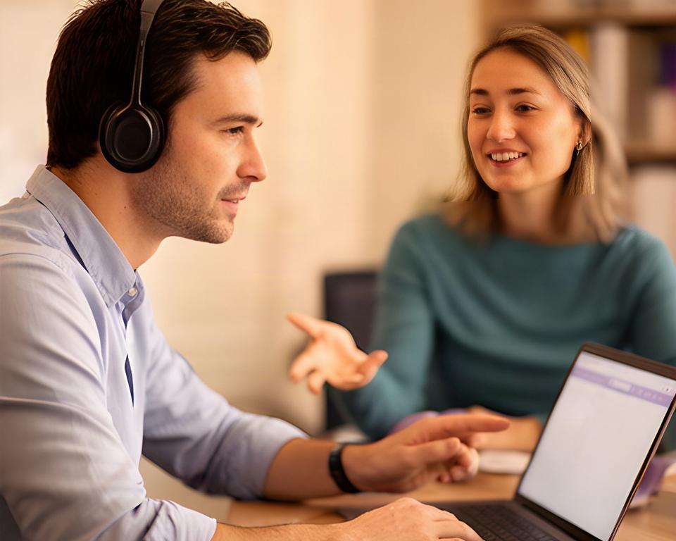 Marcus Chen, head of support, listening to a customer during a help session