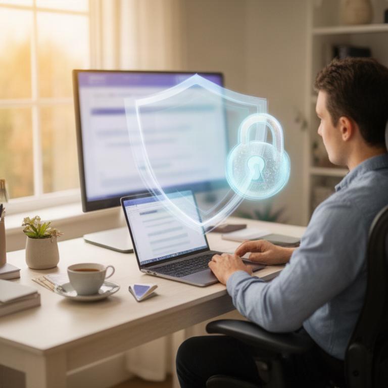 Employee securely connecting to an office computer from a home workspace