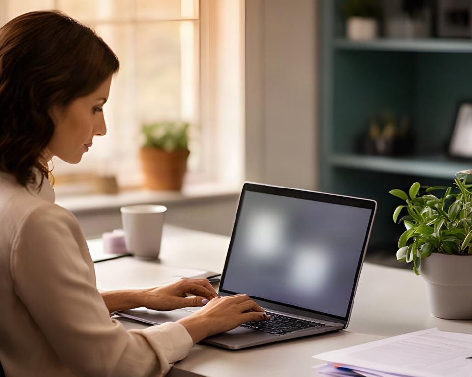 Business owner working securely on a laptop in a calm South Carolina office