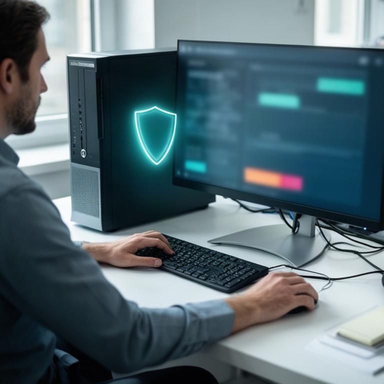 Technician using secure remote access to inspect a desktop computer